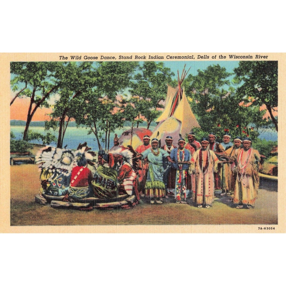 Vintage The Wild Goose Dance Stand Rock Indian Ceremonial Wisconsin Postcard - Picture 1 of 2